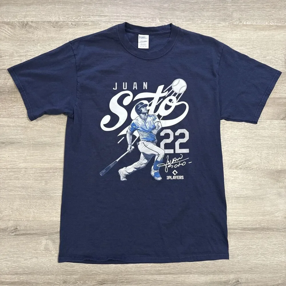 Juan Soto Baseball Shirt MLB Players Men’s Blue Tee Number 22 Size Medium